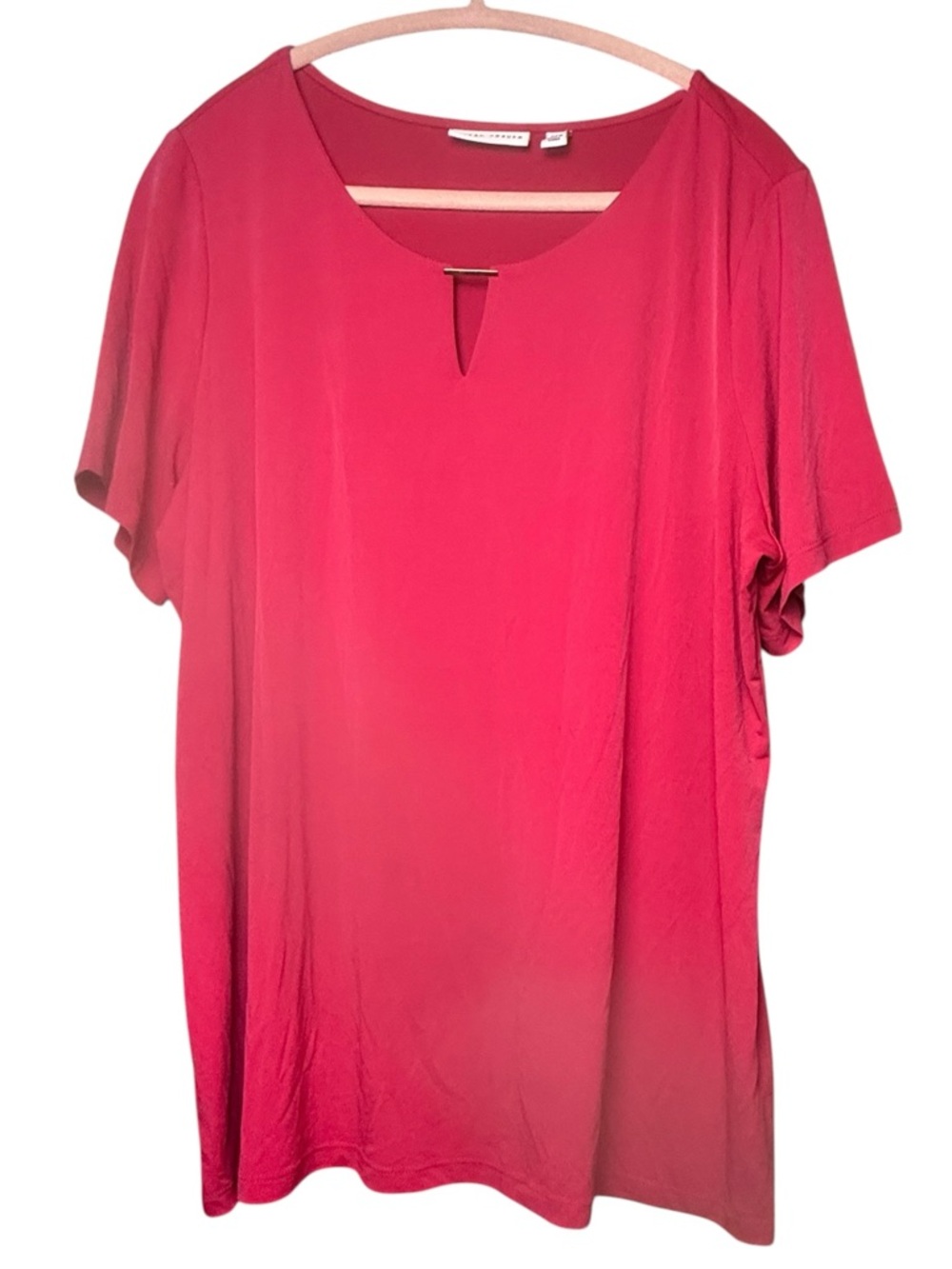 Susan Graver 1X Plus Hot Pink Magenta V-Neck Bar Detail S/S Tunic Top Shirt - Picture 2 of 7